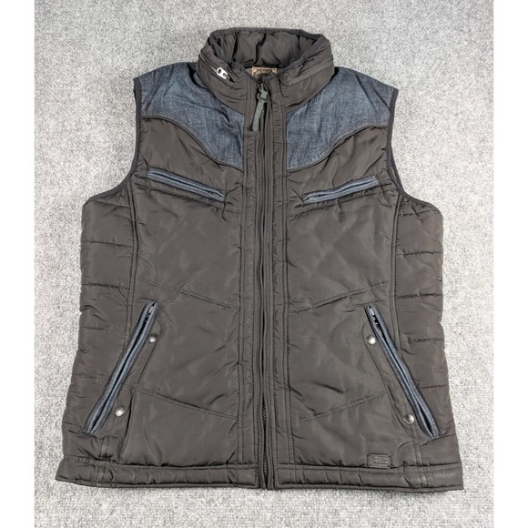Diesel Wemil‎ Puffer Vest Mens XL Black Blue Denim Hybrid Hideaway Hood